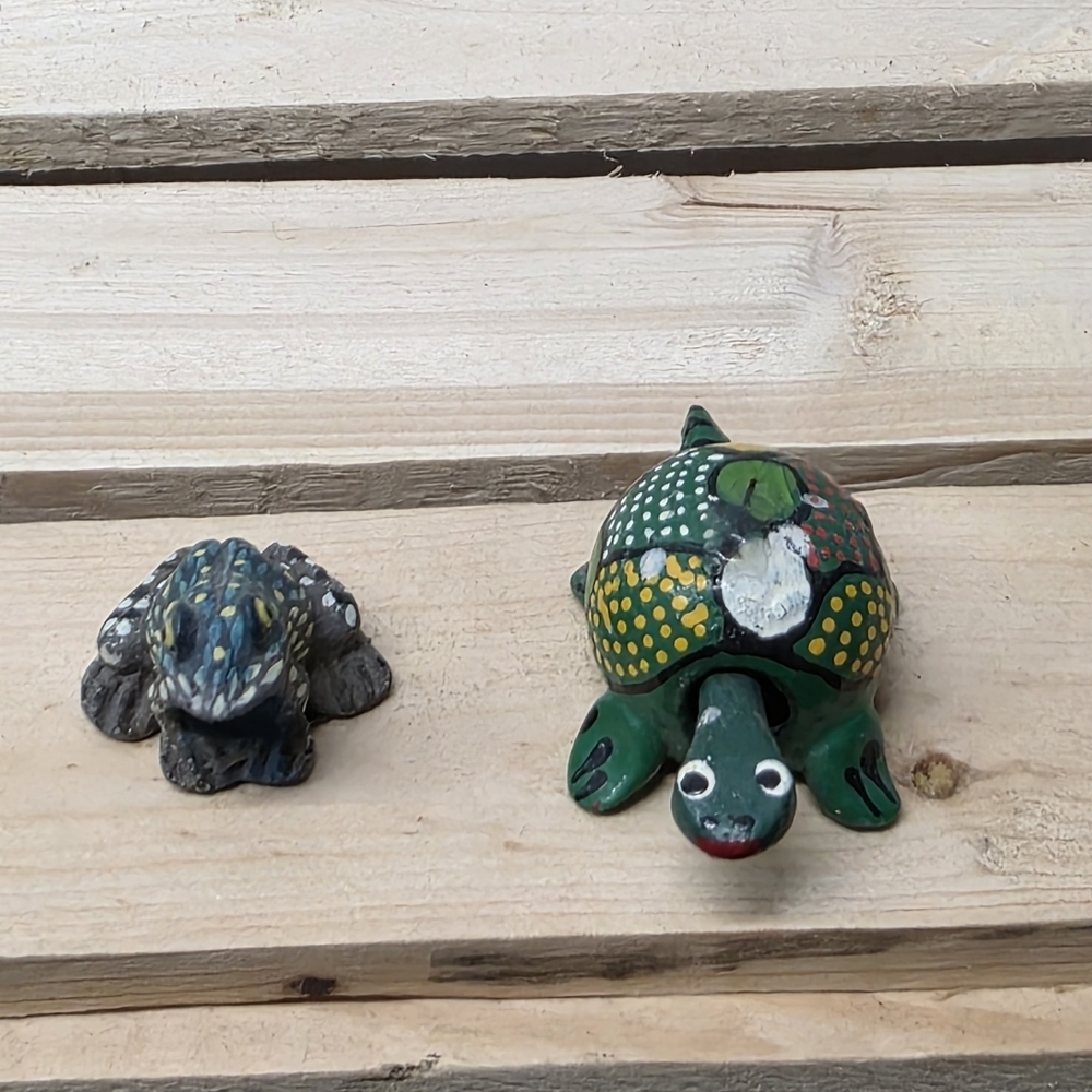 Turtle And A Frog Green and Gray  Figurines